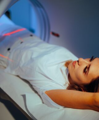 Patient ready for an abdominal CT scan