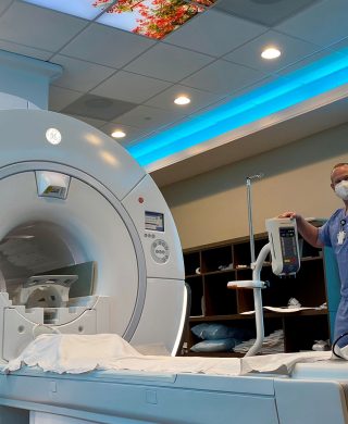 A photograph of an MRI machine, used to explain how long an MRI scan takes