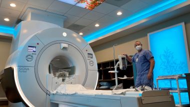 A photograph of an MRI machine, used to explain how long an MRI scan takes